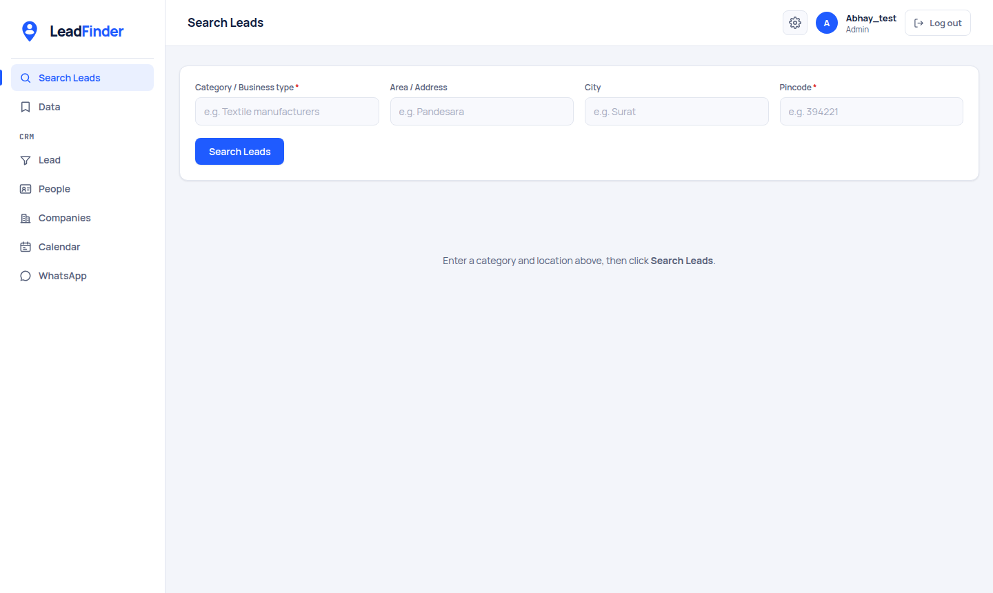 The Search Leads screen