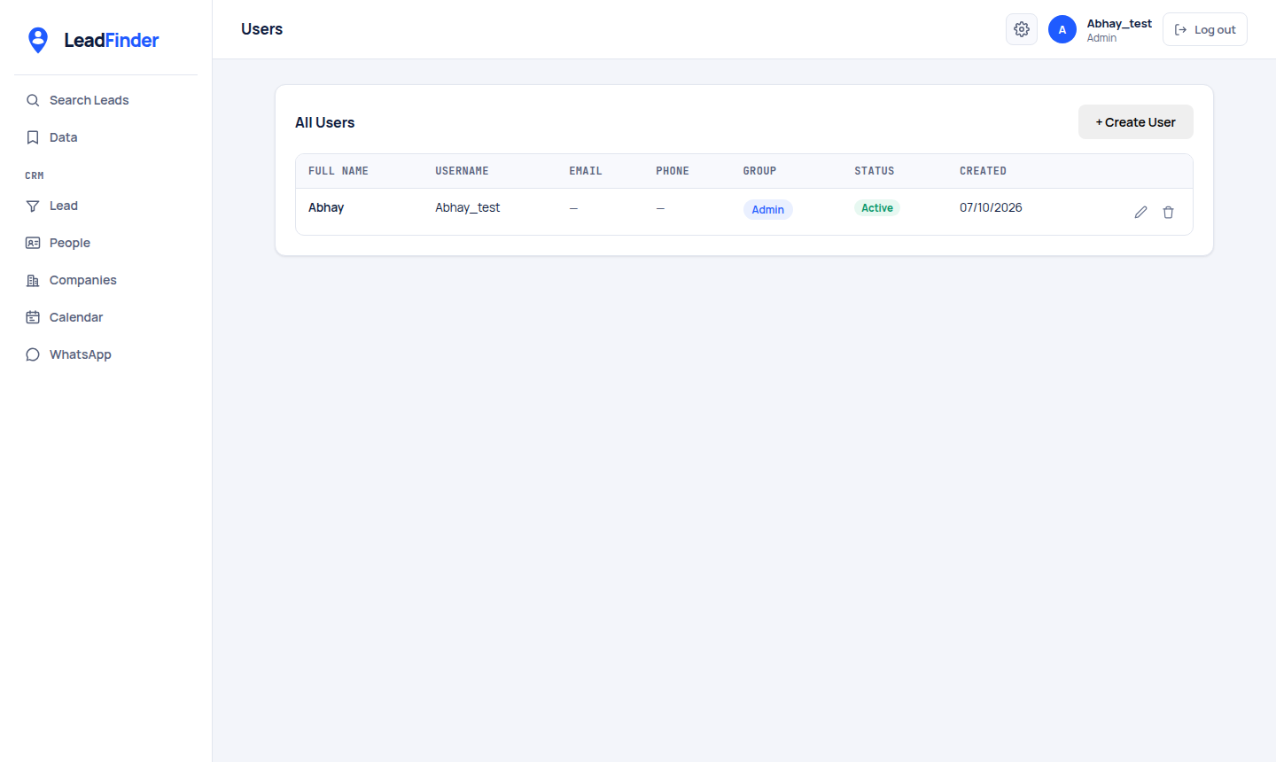 The Users list